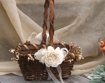 Rustic Flower Girl Basket Sola Flower with Burlap Rectangle Made to Order