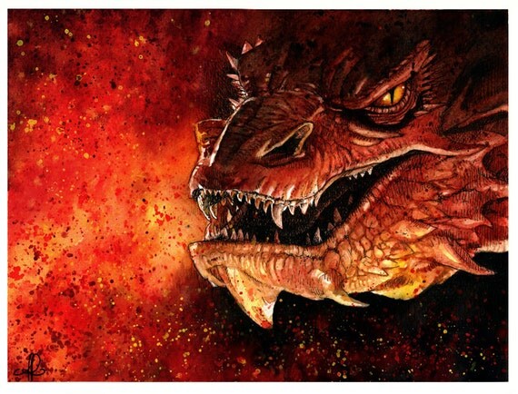 Dragon painting Tolkien Smaug illustration original