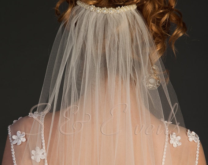 FINGERTIP Veil with pearls around edges, bridal veil, wedding veil, ivory, champagne, accessories, white, blush color