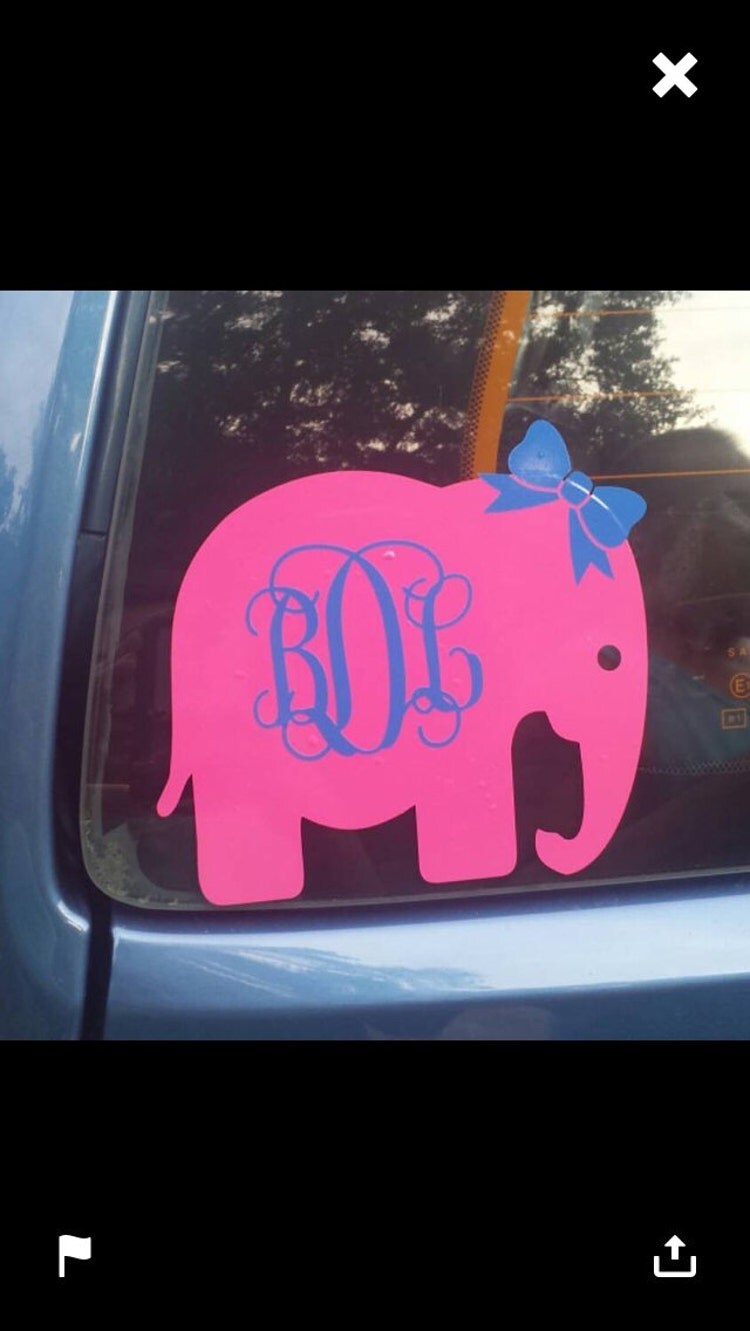 Elephant Monogram with Bow Car Decal Car by CustomVinylbyBridge