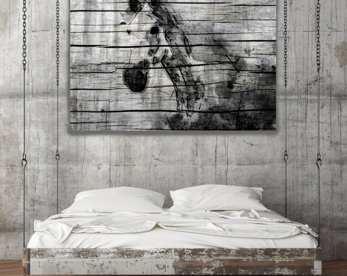 Elegant Horse. Extra Large Horse, Horse Wall Decor, Gray White Rustic Horse, Large Contemporary Canvas Art Print up to 72" by Irena Orlov