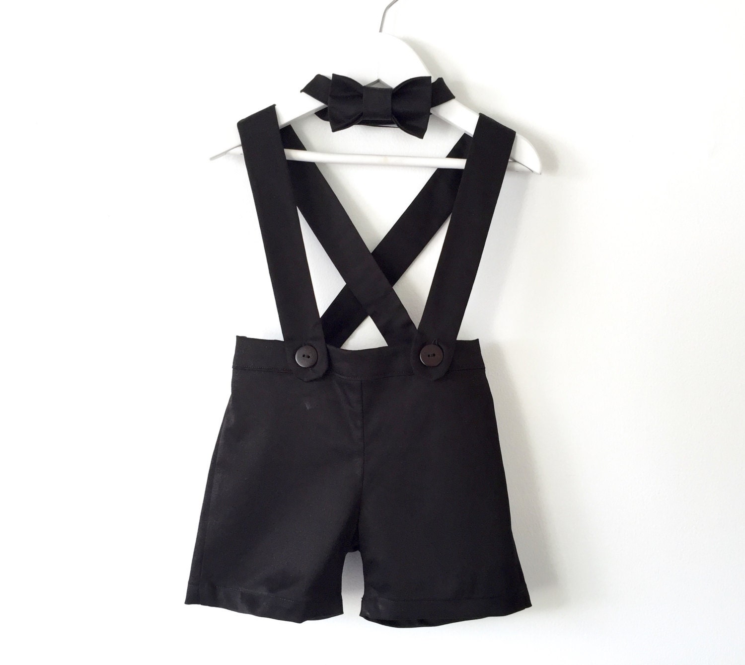 Baby boy suspender shorts black shortalls and bow tie ring