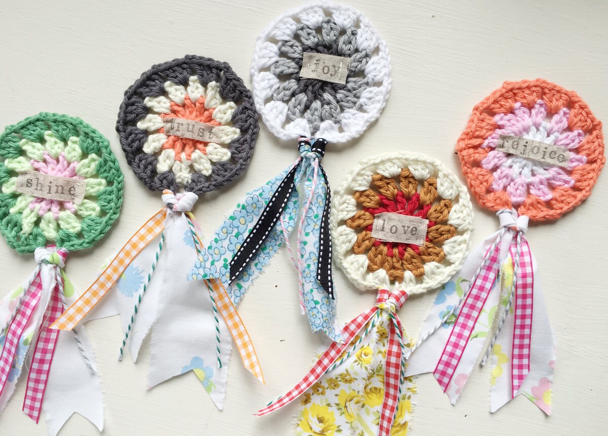 Set of TWO Crocheted Medallions Awards Medals Rosettes with