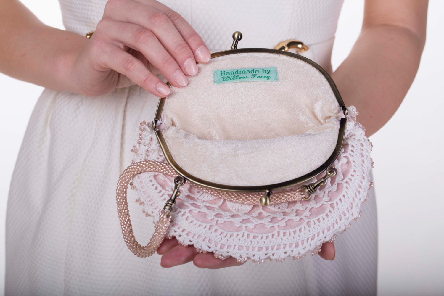 Wedding purse bridesmaids purse white lace purse Bead