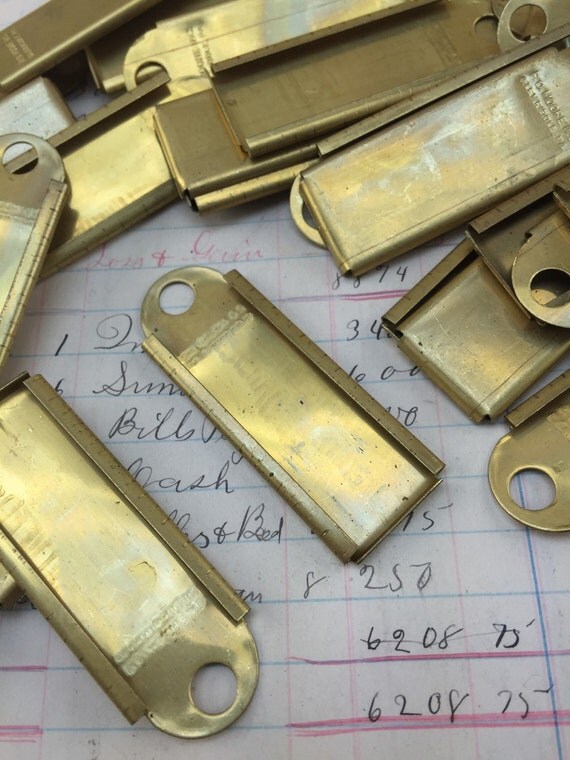 Vintage Brass key tag label holder Steampunk pendant brass