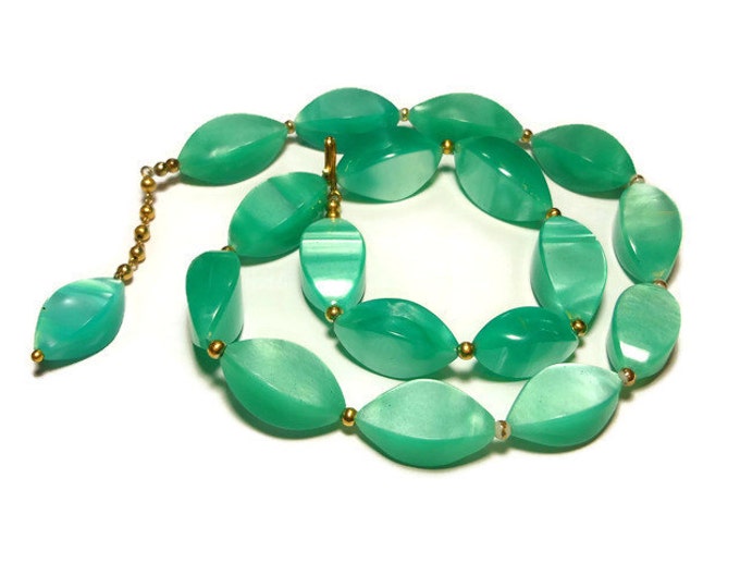 FREE SHIPPING Chunky lucite necklace, chunky funky mod 1960s green large beaded necklace with gold spacers