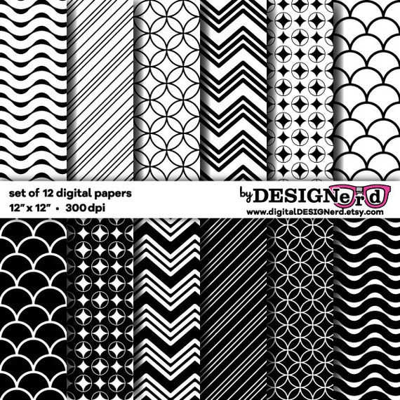 Digital Scrapbook Paper Black &amp; White Collection 3 12x12