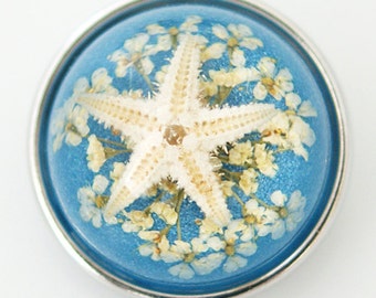 1 PC 18MM Blue Starfish Set in Glass Silver Candy Snap Charm kg6010 CC1127