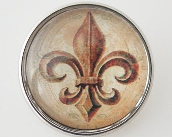 1 PC 18MM Glass Dome Fleur De Lis Vintage Silver Snap Candy Charm KB4350 Cc1452