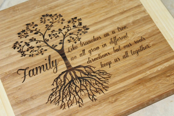 Bamboo Cutting Board Laser Engraved Family Tree of Life Theme