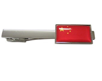Thin Bordered China Flag Square Tie Clip