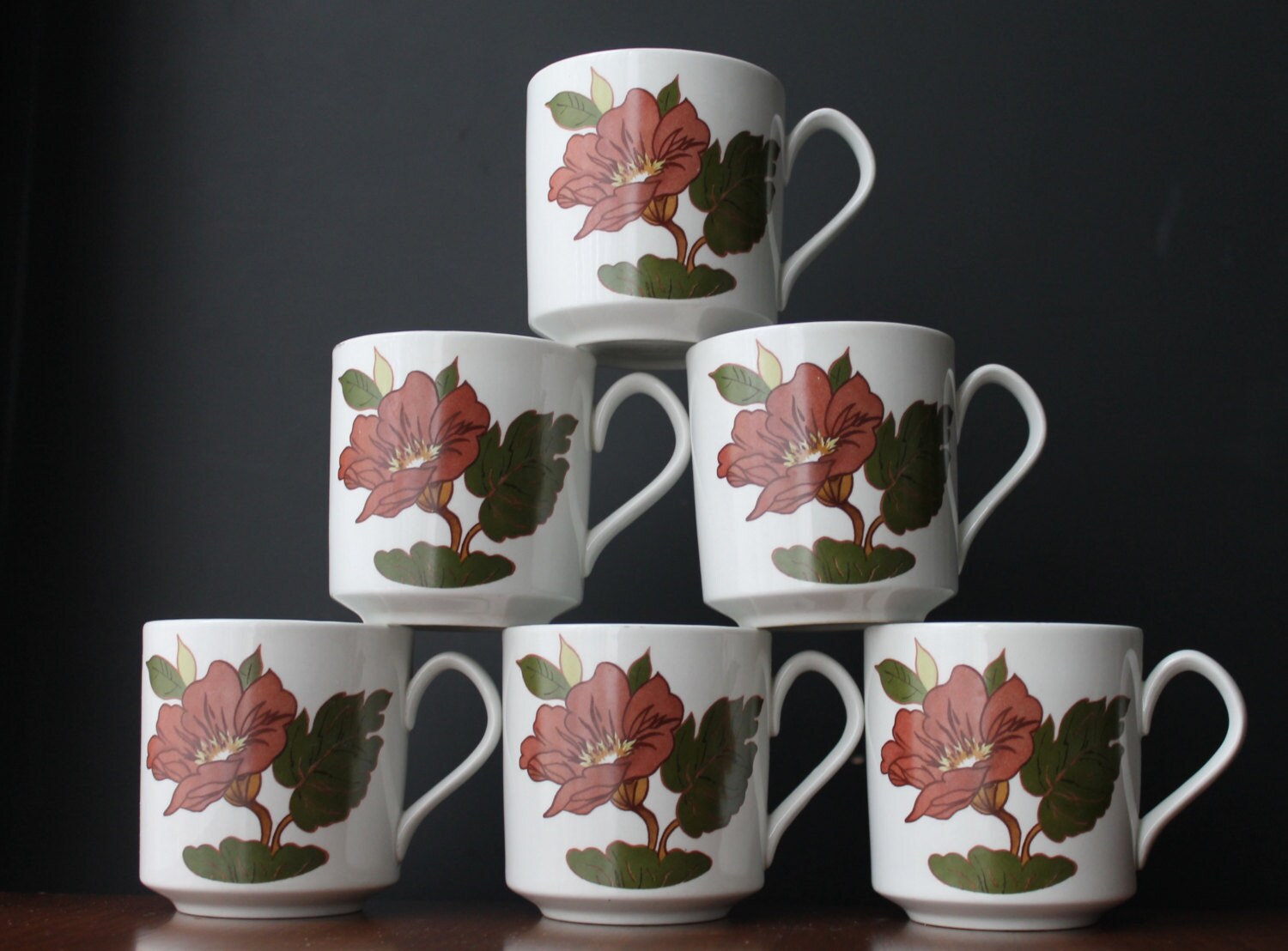 Vintage Pink Flower Teacups Retro Coffee Mugs Flower Child Flower Power