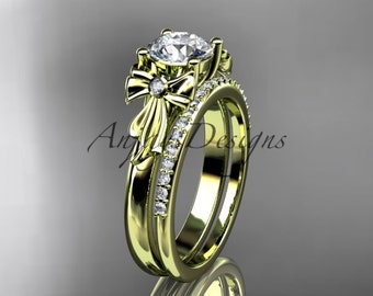 14kt yellow gold diamond unique engagement set, wedding ring ADER154S