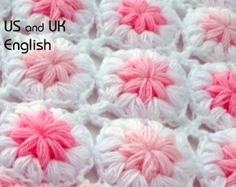 Crochet Baby Blanket Pattern. "Flowers in the clouds" Puff flower blanket, Crochet flower pattern