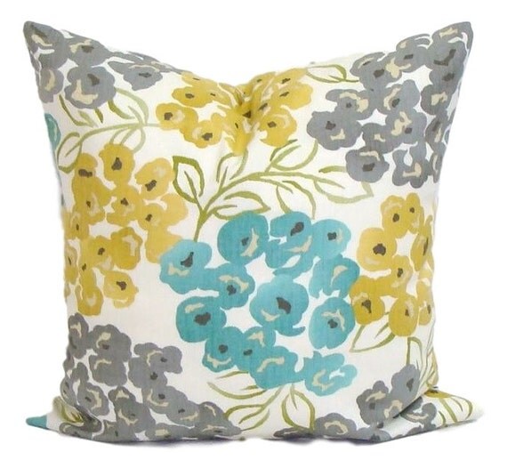 Teal YELLOW Pillow Cover Gray Pillow Pillow Floral Pillow