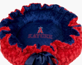 Red and Blue Pet Bed, Red and Blue Angels Baseball Inspired Dog Bed, Kitty Bed, Personalized Blue Dog Bed