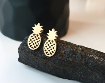 Gold Plated Pineapple Earrings - Tiny Pineapple Earrings - Dainty Gold Pineapple Earrings - Delicate Gold Pineapple Earrings