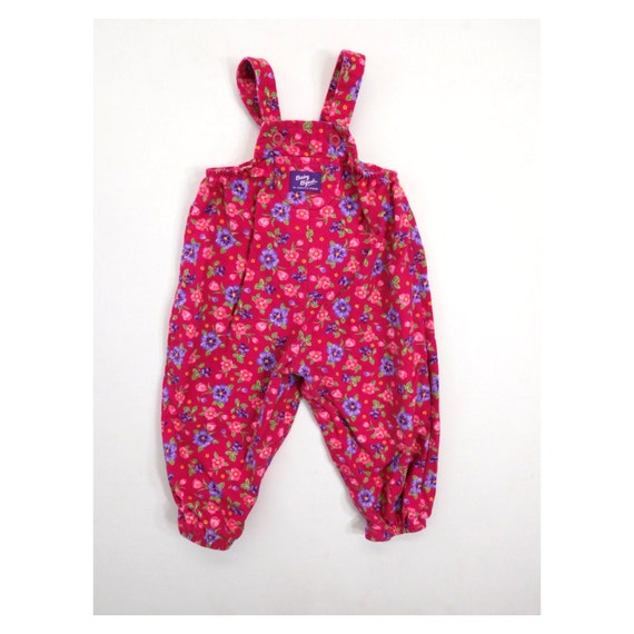 2Yr OshKosh Bgosh Floral Cotton Baby Girl  Overalls Fuchsia Spring Romper Jumper One Piece Bib Suit / Size 2 years 24mo