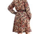 HOLIDAY SALE - Classic 70s tailored floral dress in colorful bourdeaux-beige-blue