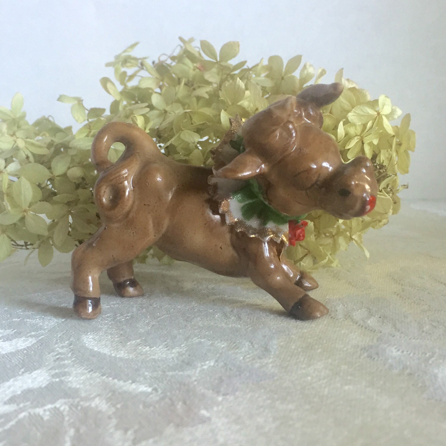 Vintage Ceramic Brown Cow Figurine Made in Japan by vintagepoetic