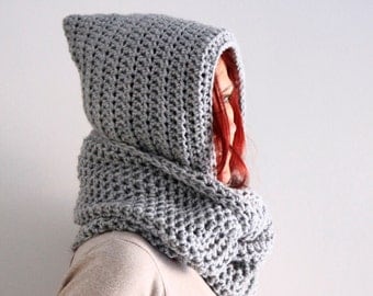 Light grey scarf, hooded infinity scarf, hood circle cowl, Calypso Hood, winter fashion, 16 colors, made to order