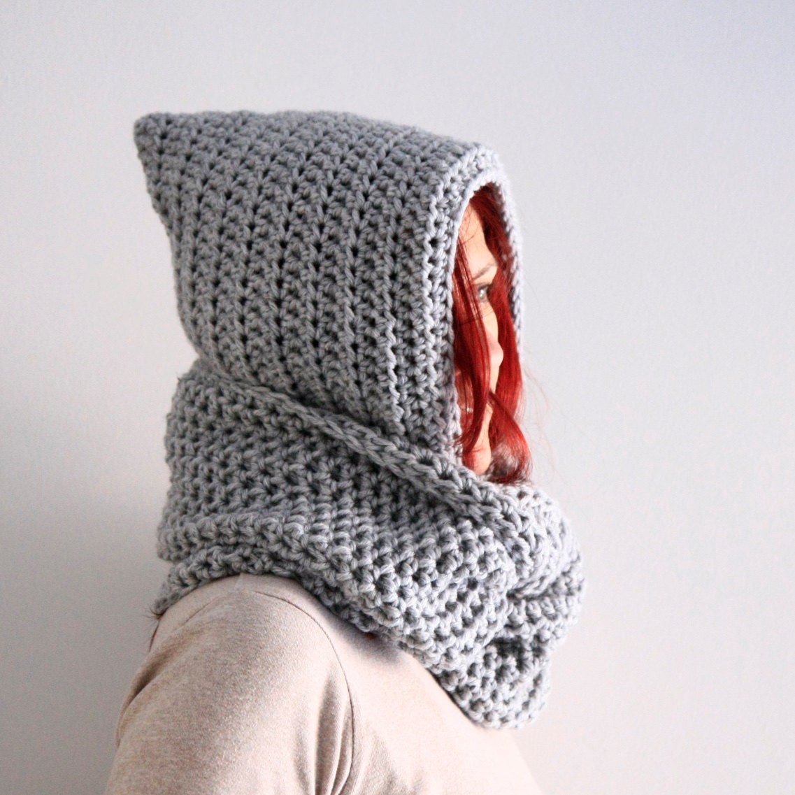 Infinity scarf with hood light grey hooded scarf infinity
