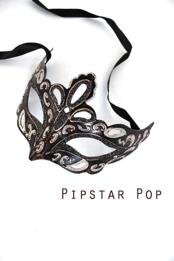 Black and Gold Embossed paper clay Glitter mask (Allure Mask 01) Vampire,Goblin, Phantom mask for Halloween, mardi gras,new years eve by PipStarPop steampunk buy now online