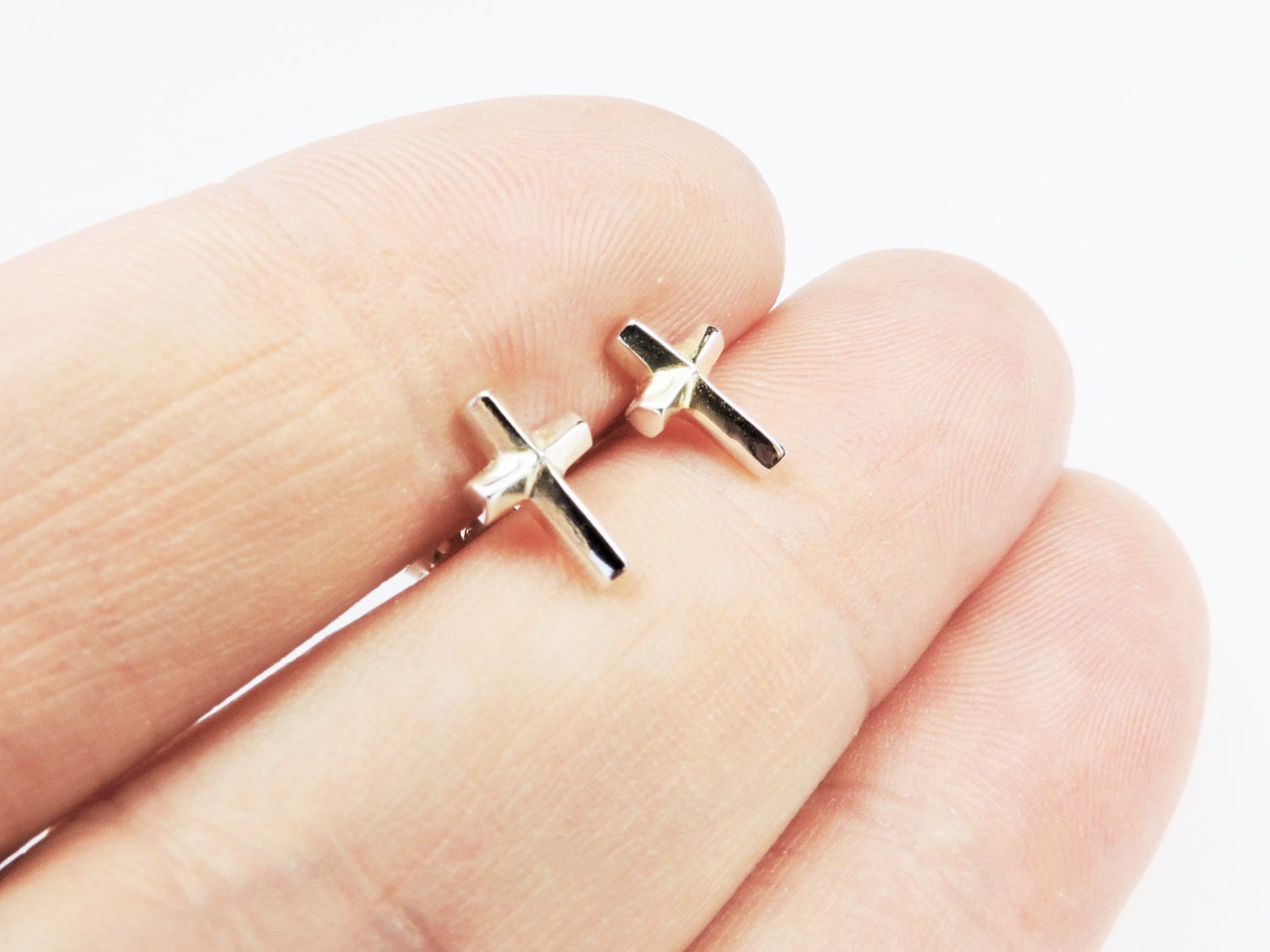 Sterling Silver Cross Stud Earrings Cross by Kissingravens on Etsy