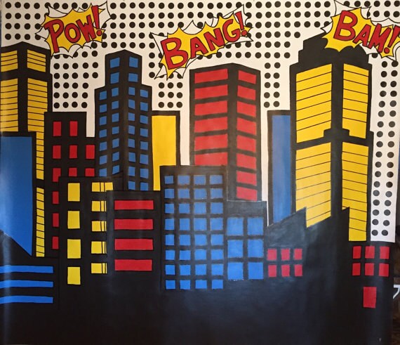 Items similar to Superhero Mural, Canvas Mural, Cityscape Painting