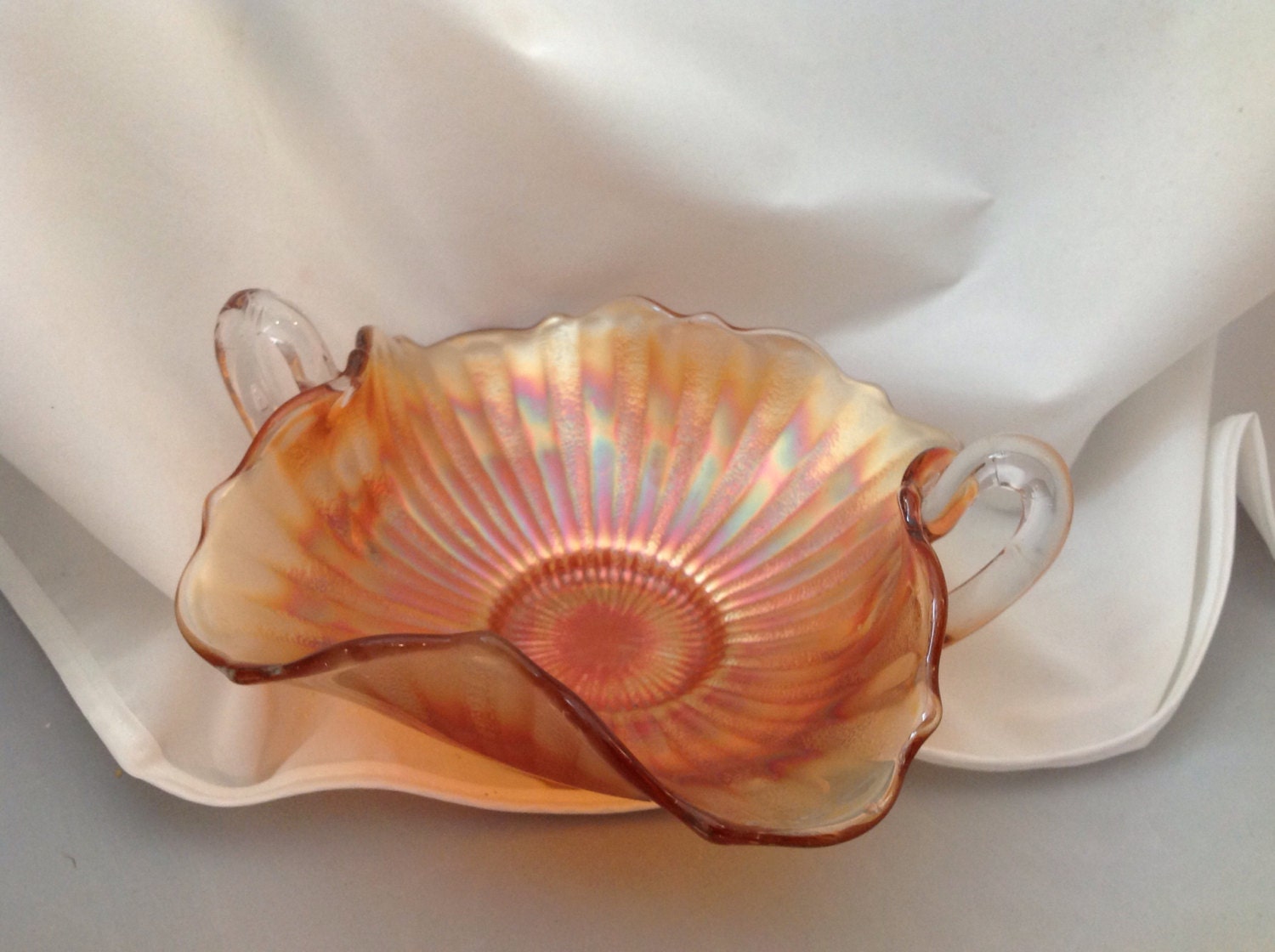 Peach Carnival Glass Candy Dish Haute Juice
