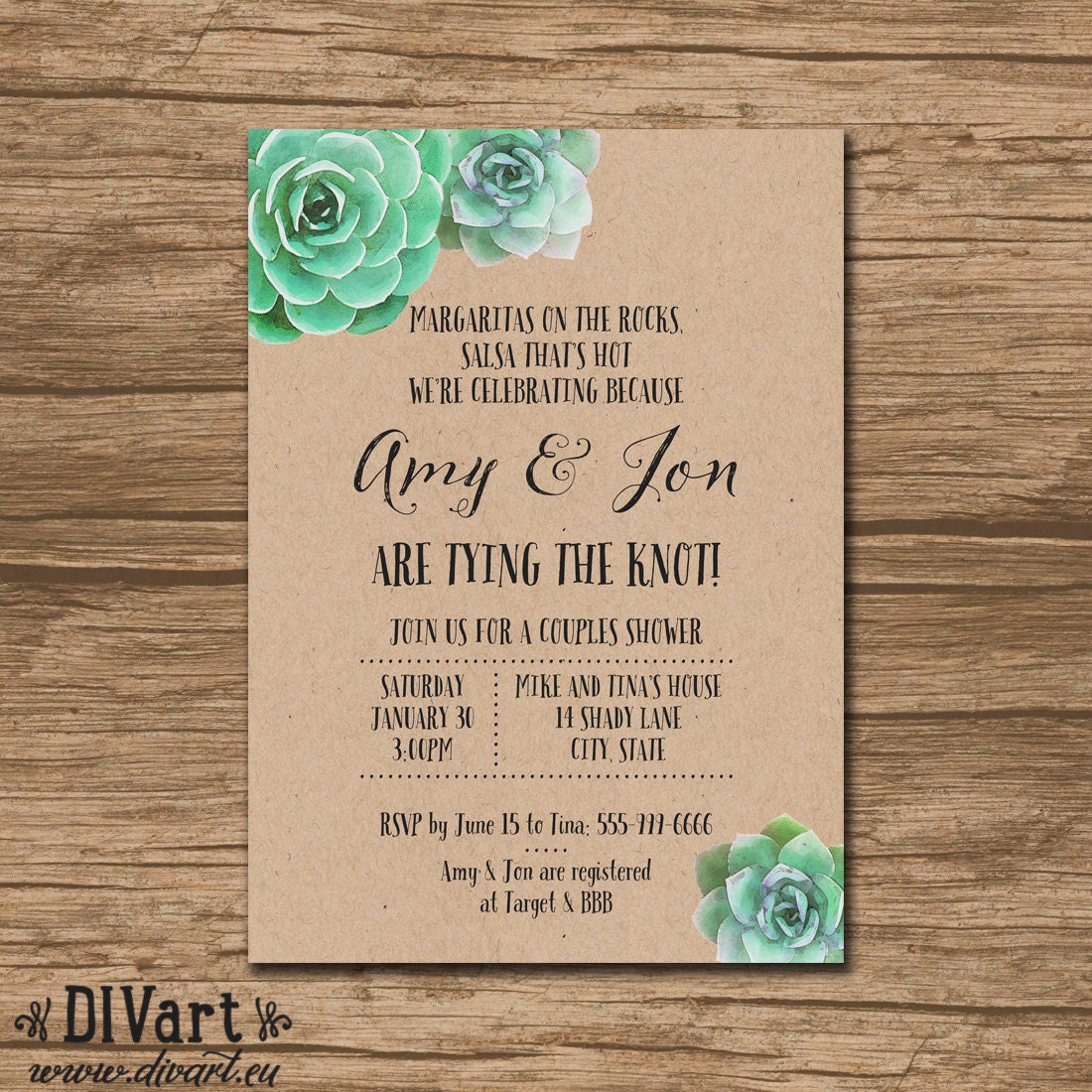 Succulent Bridal Shower Invitation Couples Shower Invite