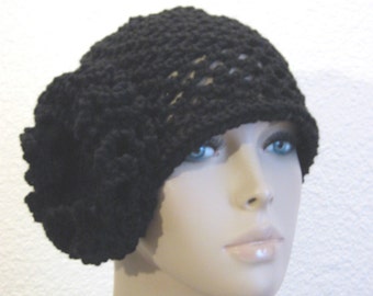 Crochet Cloche Hat In Black 1920s Hat Crochet Hat