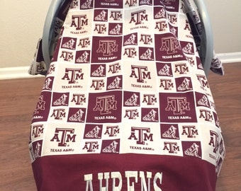 Personalized Infant Car Seat Cover, Baby Canopy, Texas A&M, Aggie Infant Car Seat, Carrier Cover, Baby Tent Cover, Baby Shower Gift