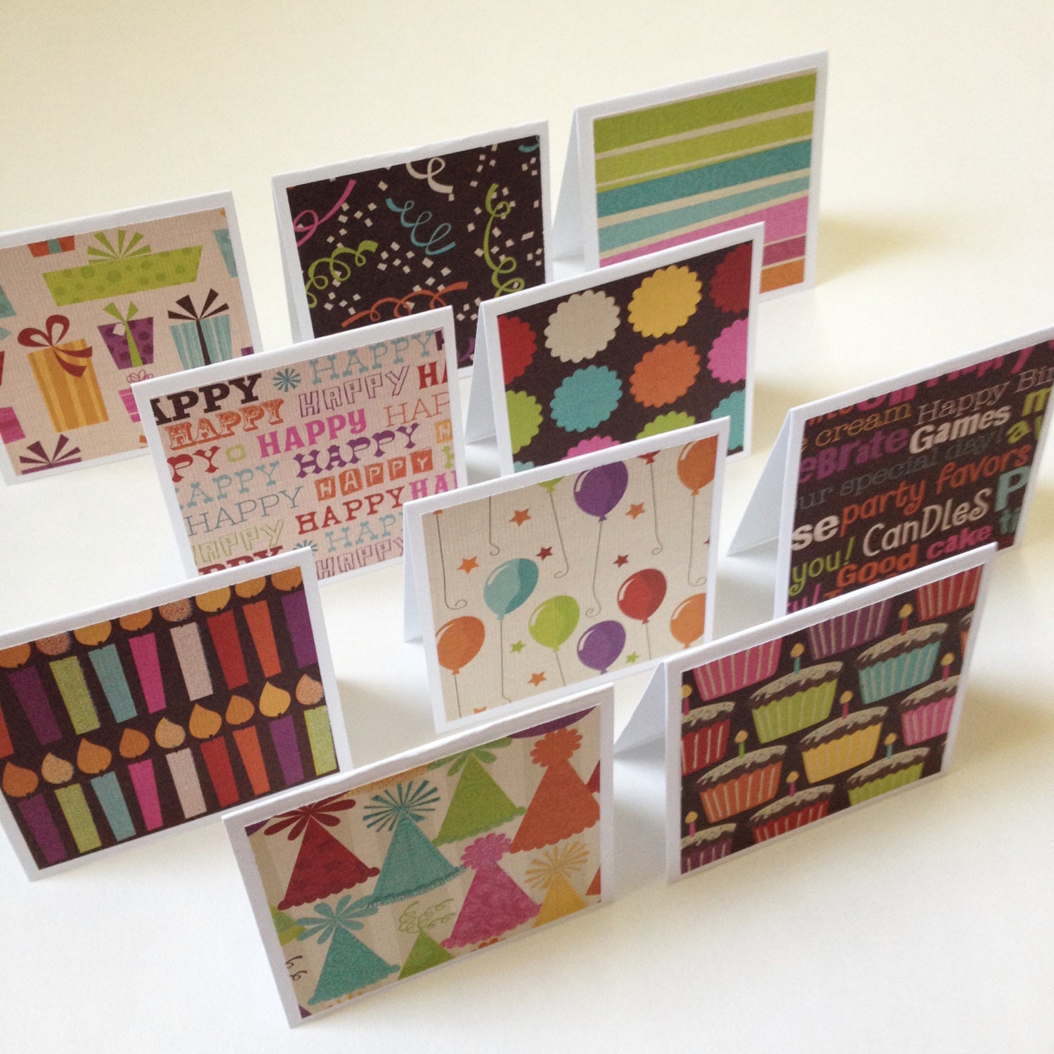 Set of 10 // 3x3 Mini Birthday Cards w/ Envelopes // Mini Note