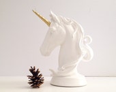 Unicorn Table top animal statue in white and gold // nursery // kids room // fantasy // office decor // home decor // unique