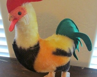 Steiff Rooster with button. 1950s. Mohair with felt tail.