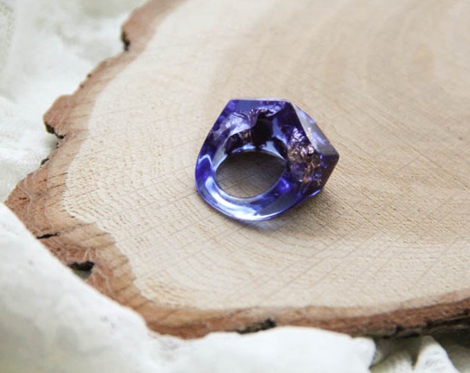 Navy Blue Faceted Resin Ring, Geometric Resin Ring With Copper Flakes, Epoxy Jewelry, Modern Materials Jewelry, Stacking Resin Ring