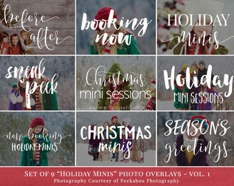 Holiday Minis vol.1 - holiday photo overlays, christmas photo overlays, photography overlays for Photoshop, gold, glitter, white