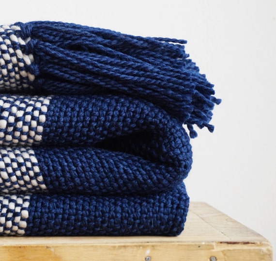 Mexico bedding Blue wool throw blanket striped Fringe