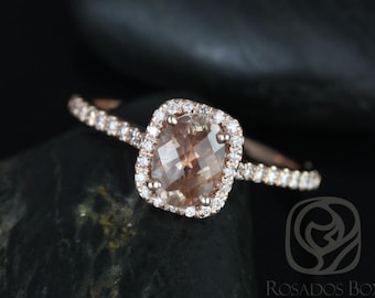Romani 7x5mm 14kt Rose Gold Oregon SunStone and Diamonds Cushion Halo Engagement Ring (Other Center Stone Available Upon Request)