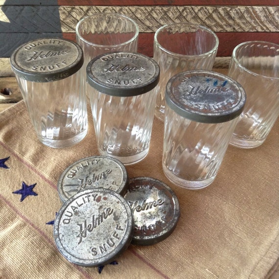 Swirl Glass Snuff Jars and Lids in Vintage Basket Juice