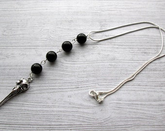 Bird Skull Necklace, Pagan necklace, pagan jewelry, Wicca necklace, witch necklace, Bird totem, Black onyx necklace, plague doctor, Gothic