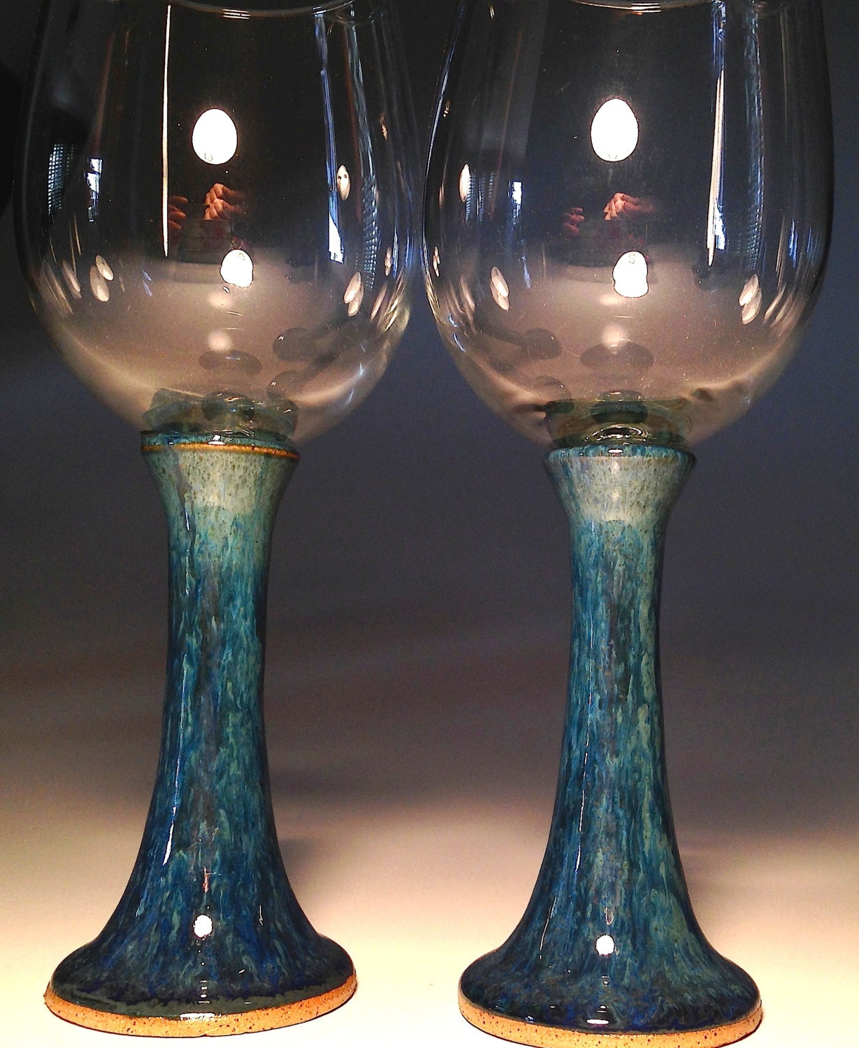 Wine Glasses Pottery Handmade Goblet Set Two Christmas Unique