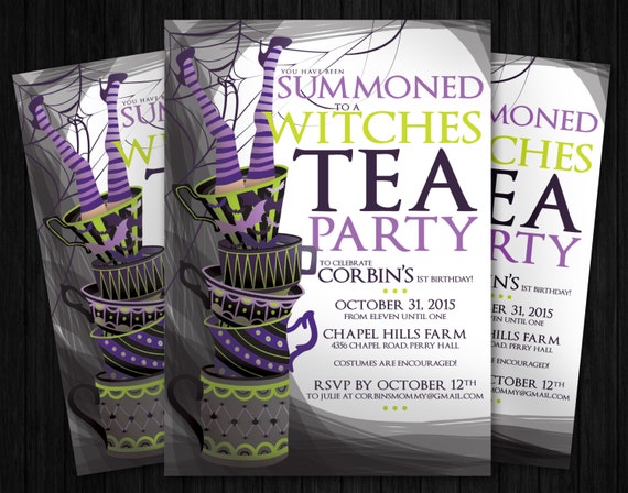PRINTABLE Witches Tea Party Halloween Birthday Invitation