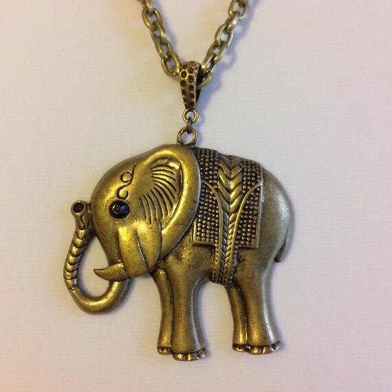 Elephant Pendant Antique Brass Necklace Large Elephant Pendant