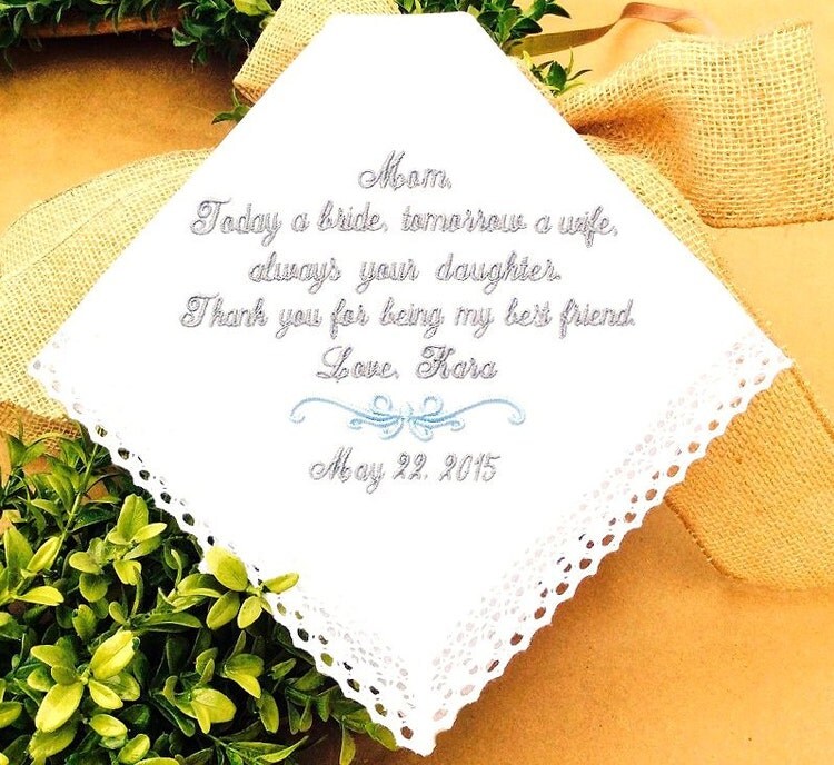 Wedding Gift for Mom Embroidered handkerchief by MisterandMrs