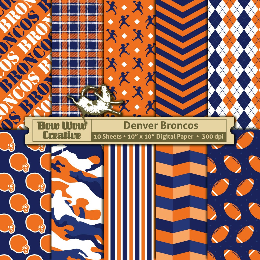 10 Denver Broncos Pattern Digital Papers for Scrapbooking