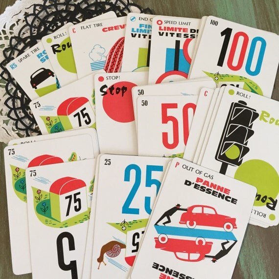 Mille BORNES Cards / 12 Vintage Mille Bornes French game cards