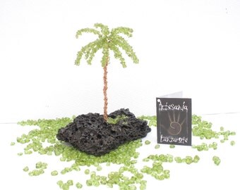 Natural Gemstone Peridot Olivine Canary Islands Palm Tree, Gemstone Wire Tree Sculpture