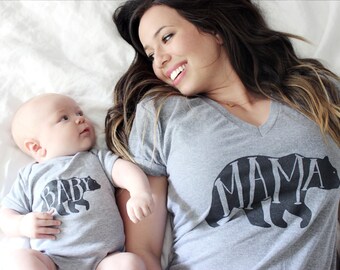 Mama Bear T-shirt • Hand-lettered Typographic Whimsical Bear Design • Heather Gray Mom Shirt • Mama Bear Tee • FREE SHIPPING • Mother's Day